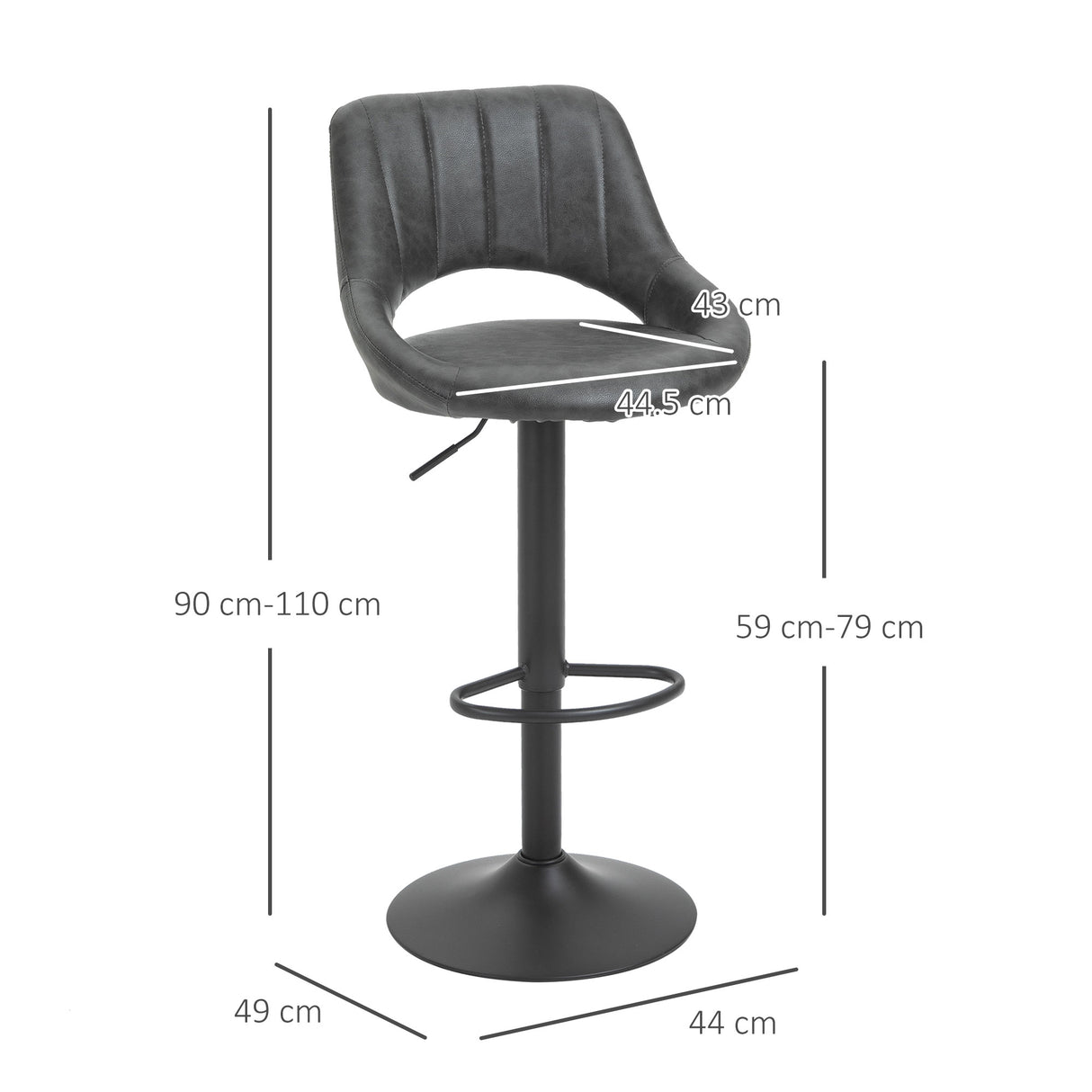 easycomfort easycomfort set 2 sgabelli da bar con altezza regolabile e poggiapiedi in similpelle e metallo grigio