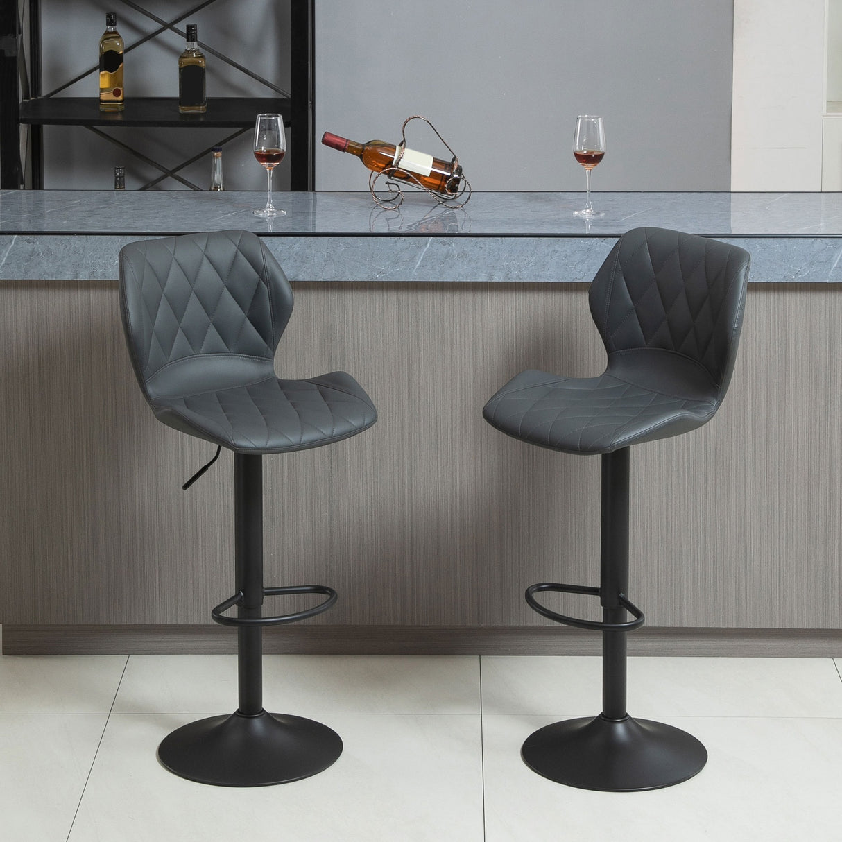 easycomfort easycomfort set di 2 sgabelli da bar in similpelle con altezza regolabile poggiapiedi e base tonda grigio