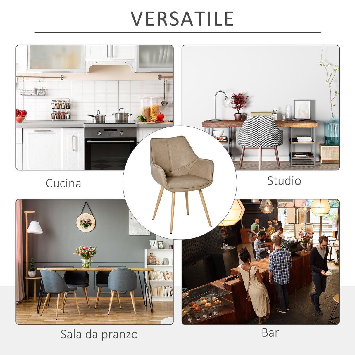 easycomfort easycomfort sedia moderna imbottita con braccioli rivestimento similpelle e gambe metallo effetto legno marrone