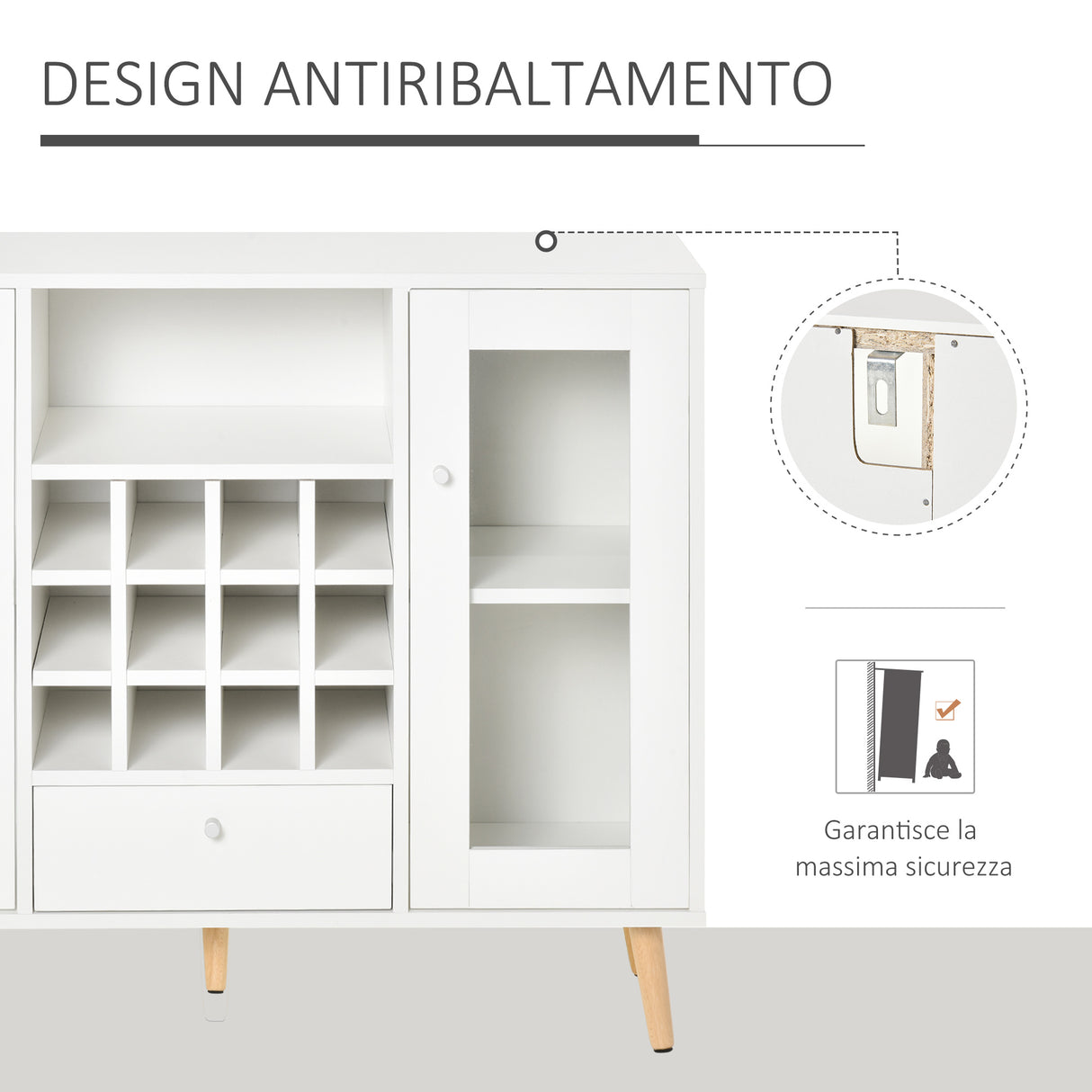 easycomfort easycomfort credenza con cantinetta vini 12 bottiglie cassetto e armadietti in legno 100x33x80cm bianco