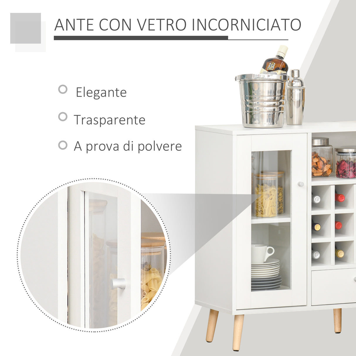 easycomfort easycomfort credenza con cantinetta vini 12 bottiglie cassetto e armadietti in legno 100x33x80cm bianco