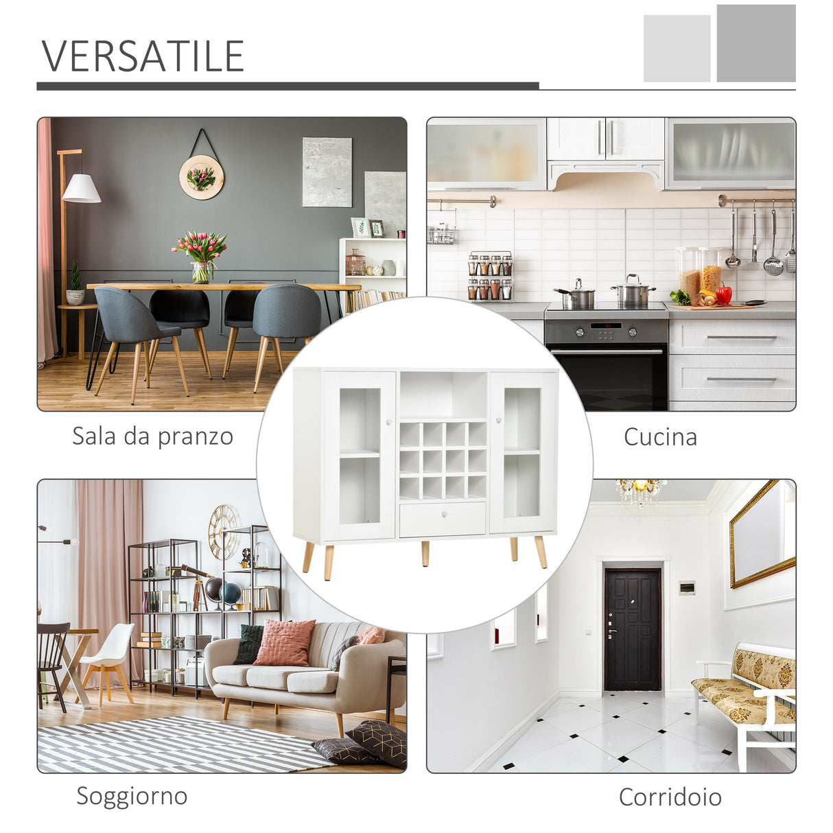 easycomfort easycomfort credenza con cantinetta vini 12 bottiglie cassetto e armadietti in legno 100x33x80cm bianco