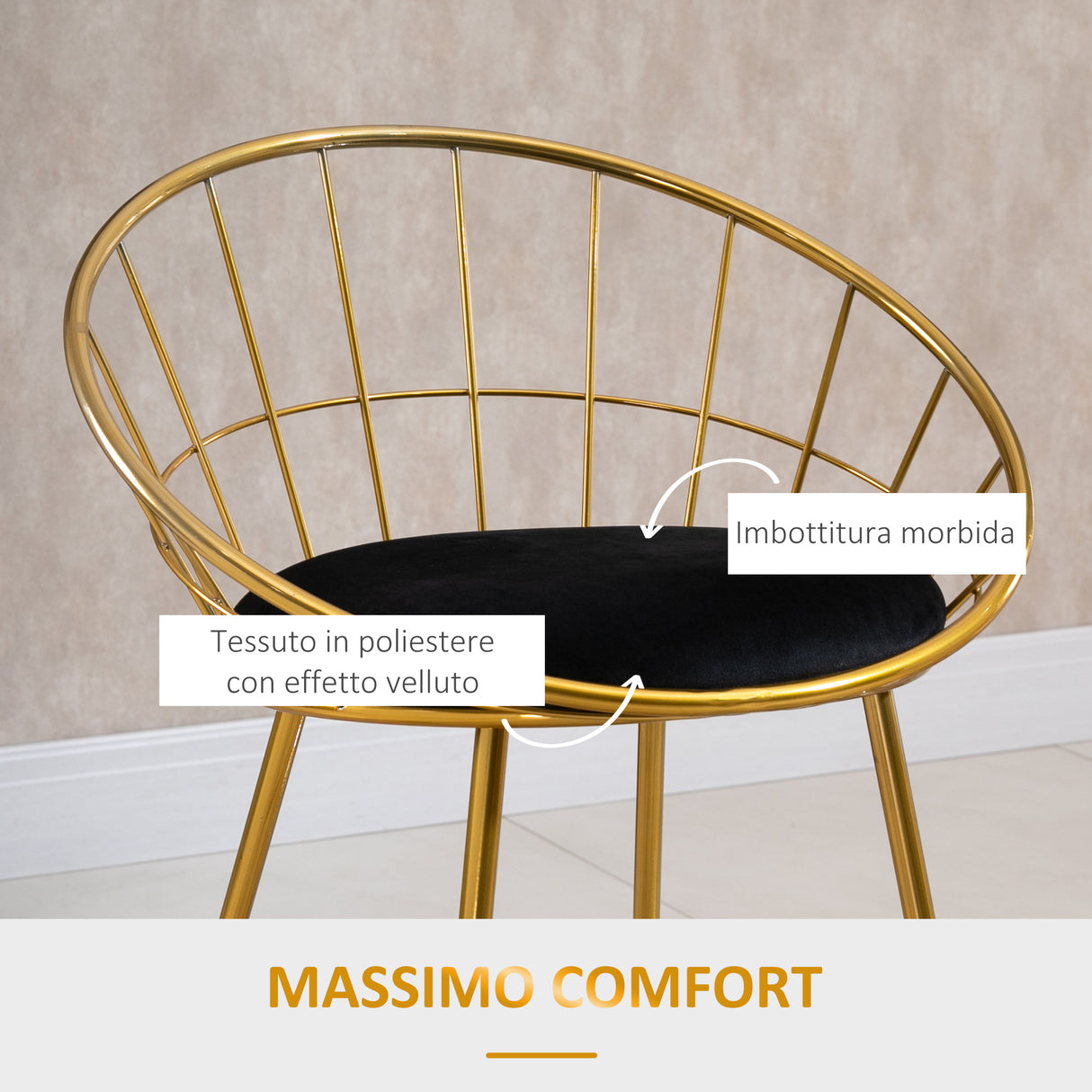 easycomfort easycomfort set 2 sgabelli alti da bar con poggiapiedi cuscino in velluto e struttura in metallo dorato nero e oro