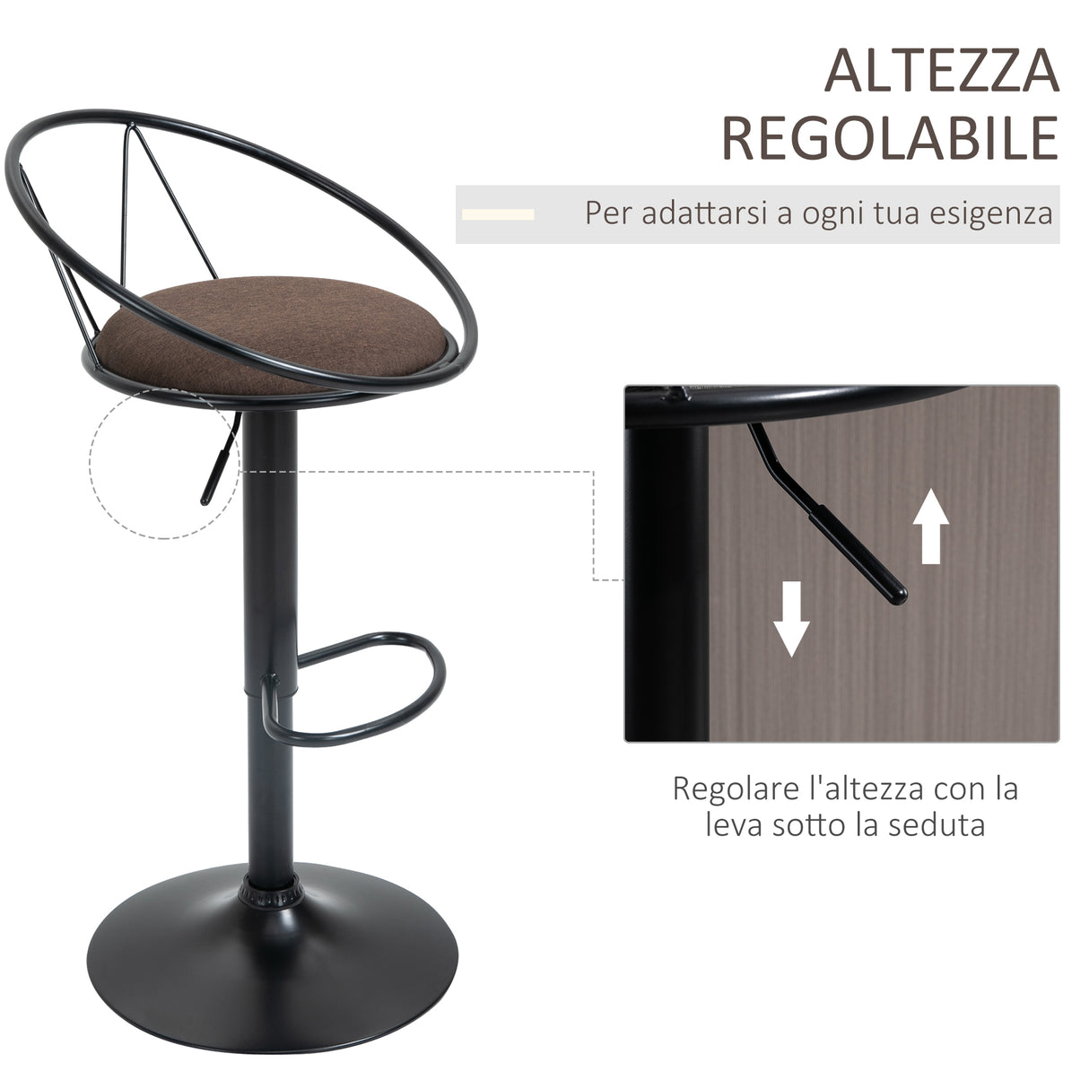 easycomfort easycomfort set 2 sgabelli da bar girevoli con poggiapiedi altezza regolabile e seduta imbottita marrone