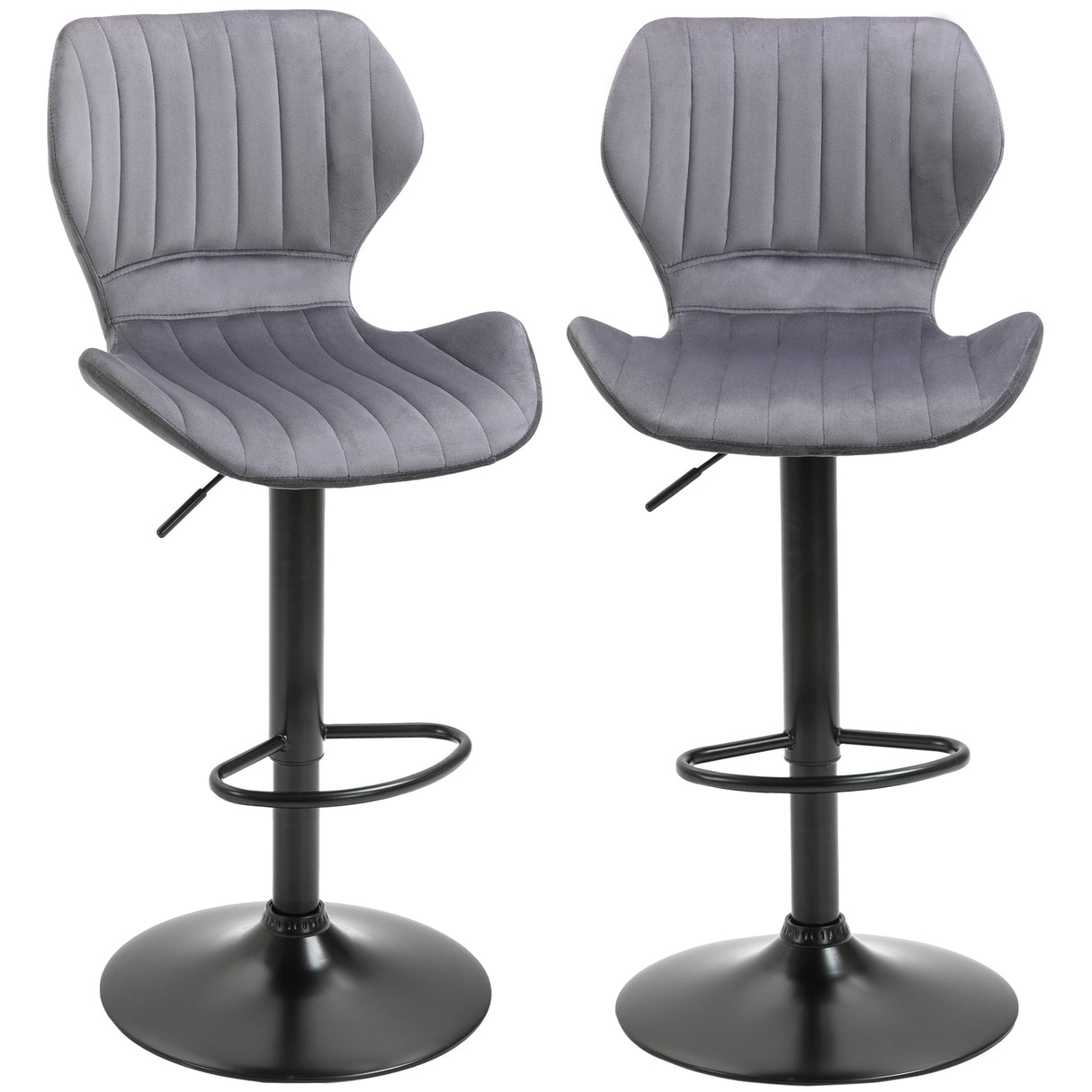 easycomfort easycomfort set 2 sgabelli da bar effetto velluto girevoli con altezza regolabile e poggiapiedi grigio