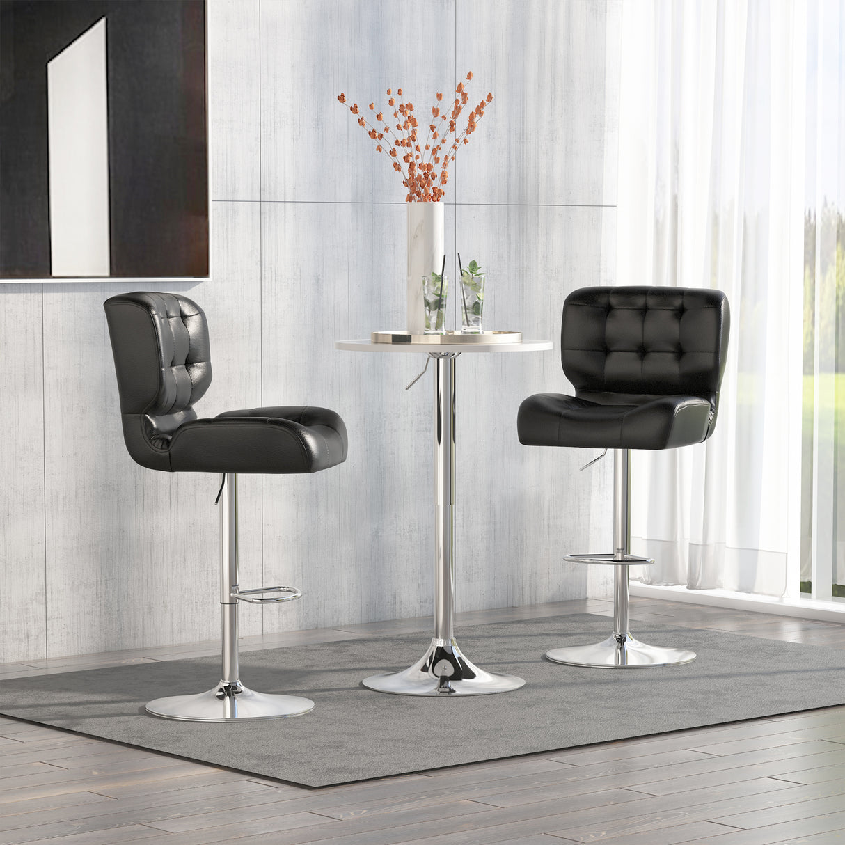 easycomfort easycomfort set 2 sgabelli da bar girevoli imbottiti con altezza regolabile similpelle nero