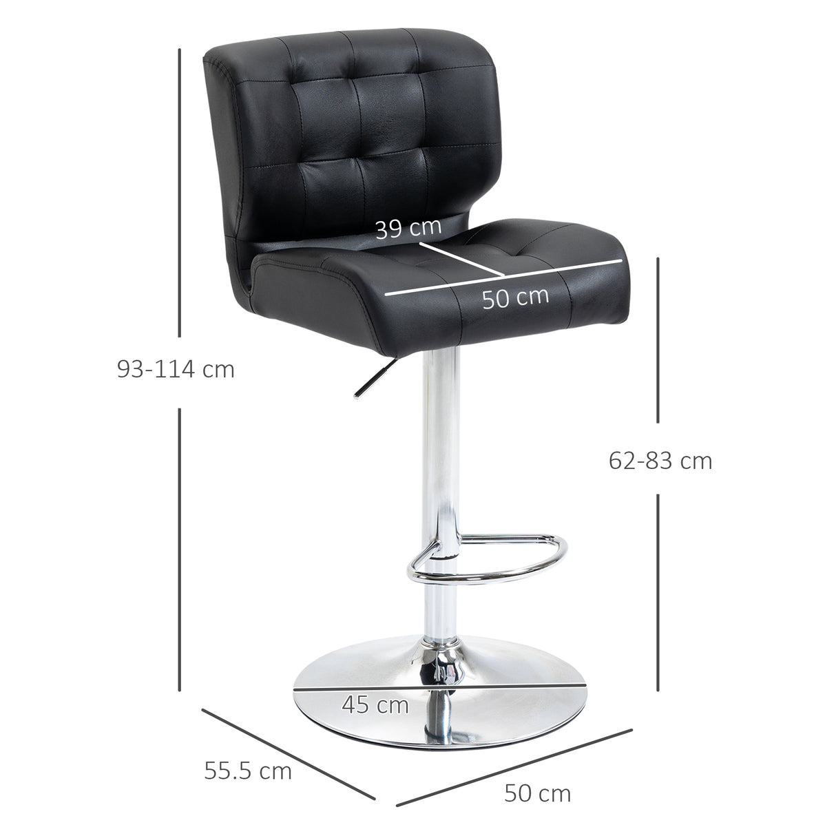 easycomfort easycomfort set 2 sgabelli da bar girevoli imbottiti con altezza regolabile similpelle nero