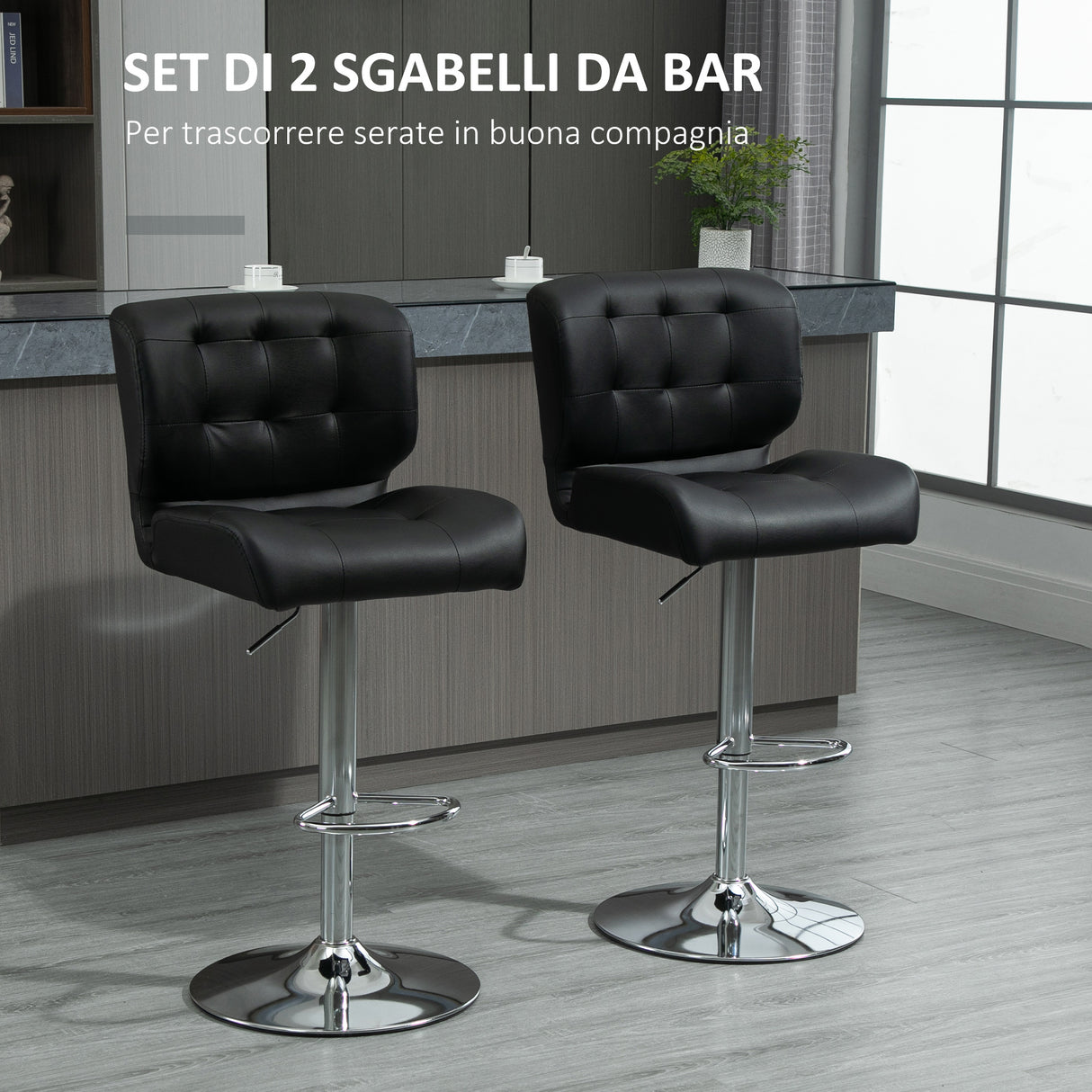 easycomfort easycomfort set 2 sgabelli da bar girevoli imbottiti con altezza regolabile similpelle nero
