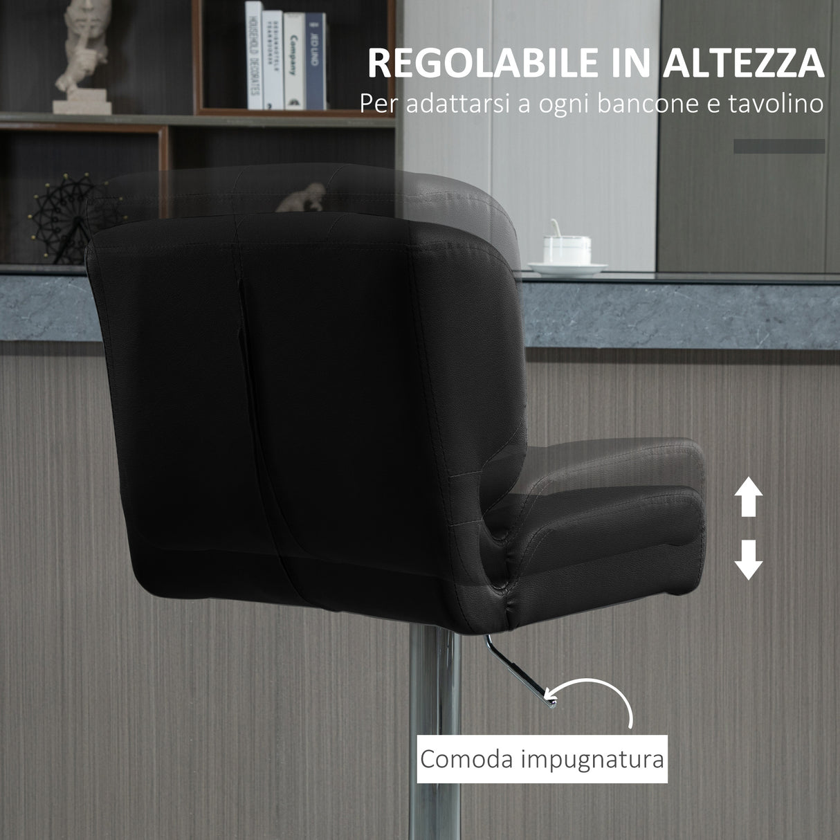 easycomfort easycomfort set 2 sgabelli da bar girevoli imbottiti con altezza regolabile similpelle nero