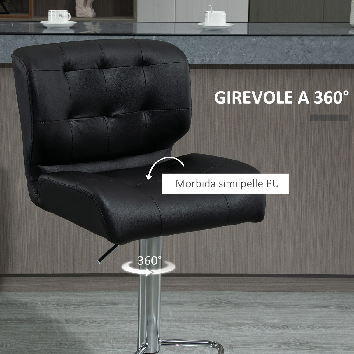 easycomfort easycomfort set 2 sgabelli da bar girevoli imbottiti con altezza regolabile similpelle nero