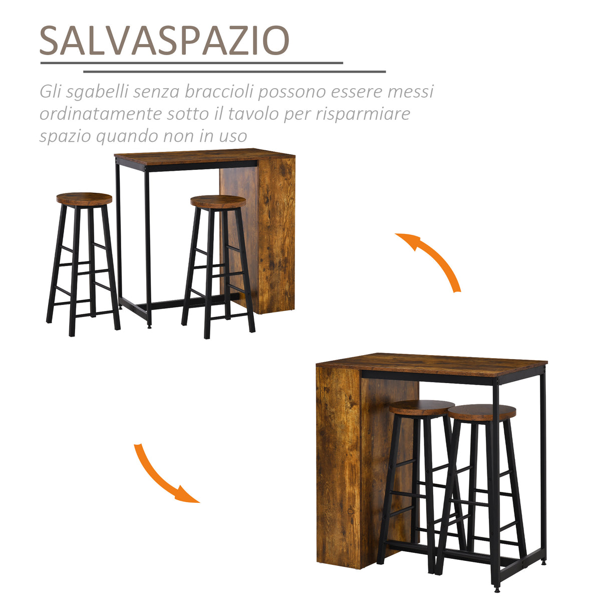 easycomfort easycomfort set bancone bar con 2 sgabelli alti stile industriale con mensole marrone rustico