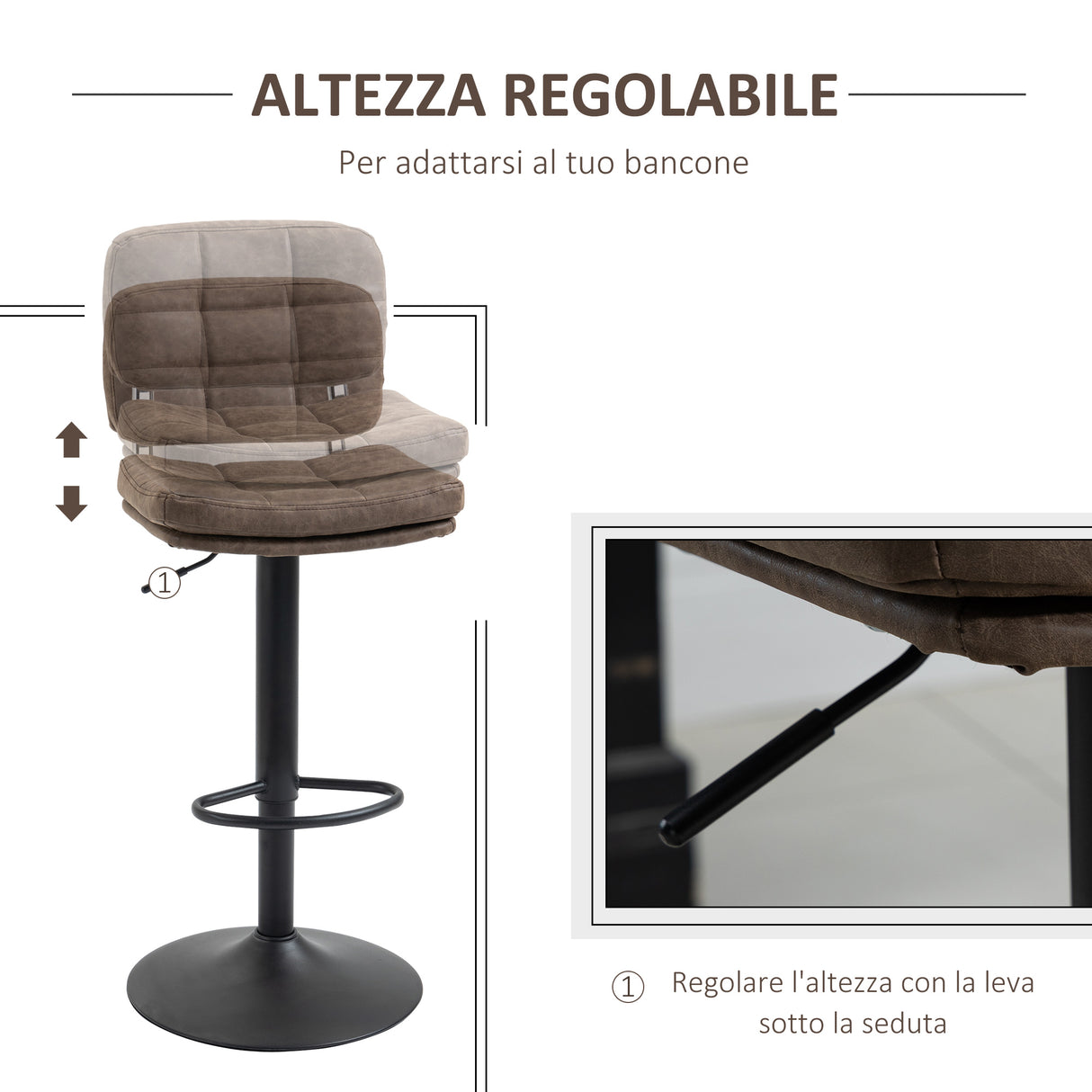 easycomfort easycomfort set 2 sgabelli da bar girevoli con altezza regolabile similpelle e imbottitura marrone