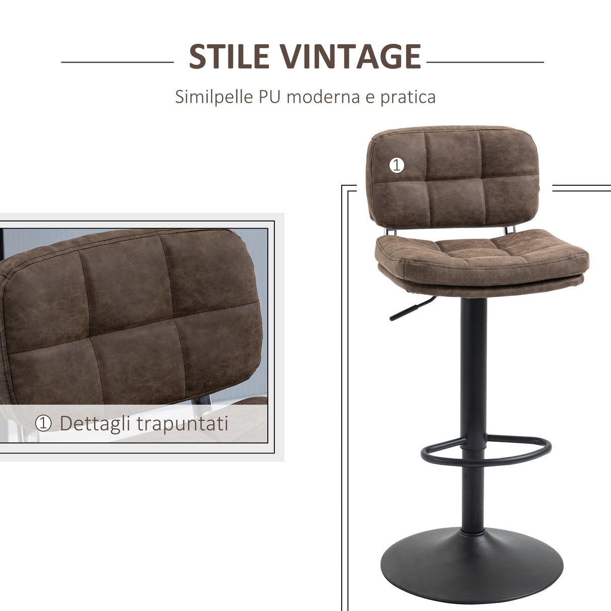 easycomfort easycomfort set 2 sgabelli da bar girevoli con altezza regolabile similpelle e imbottitura marrone