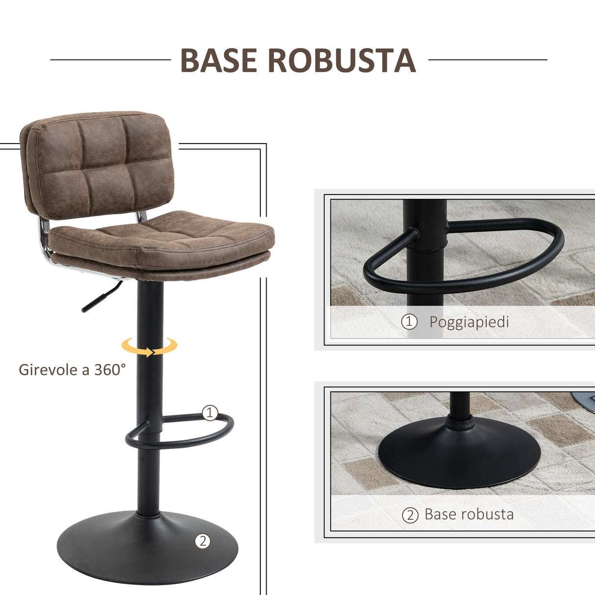 easycomfort easycomfort set 2 sgabelli da bar girevoli con altezza regolabile similpelle e imbottitura marrone