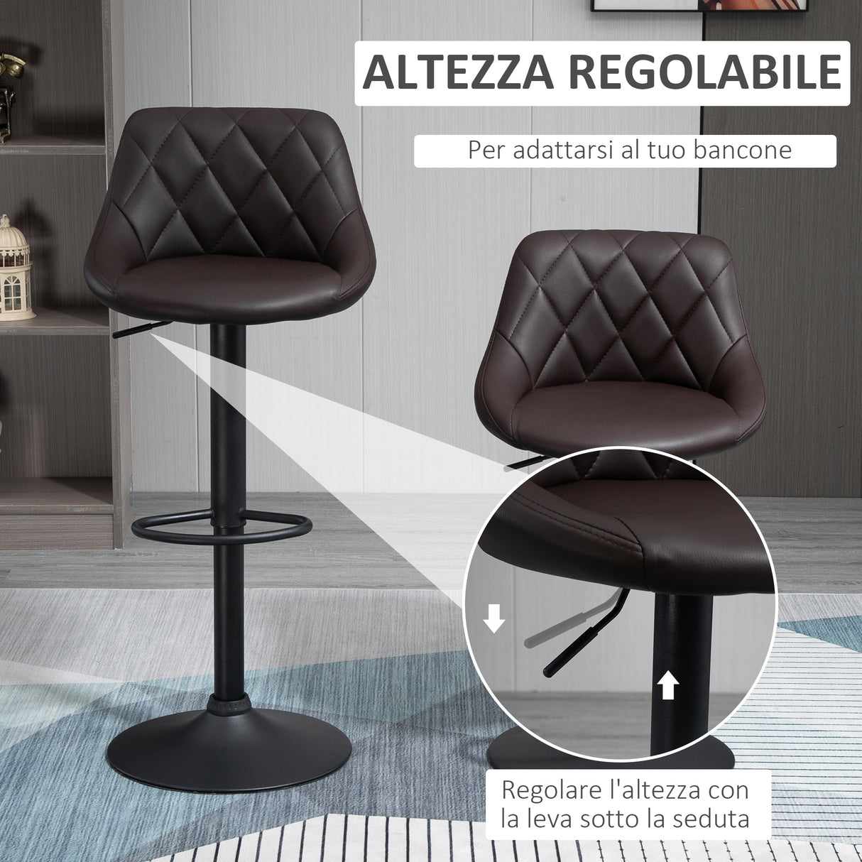 easycomfort easycomfort set 2 sgabelli da bar di design girevoli con altezza regolabile marronenero