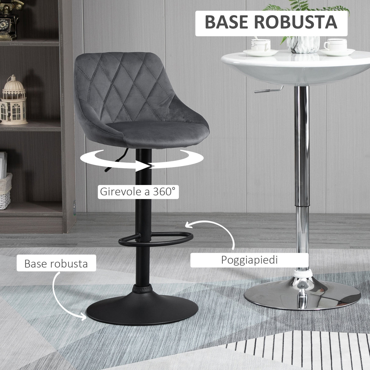 easycomfort easycomfort set 2 sgabelli da bar di design girevoli con altezza regolabile grigio scuronero
