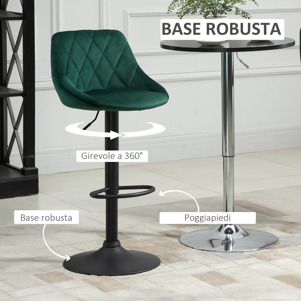 easycomfort easycomfort set 2 sgabelli da bar di design girevoli con altezza regolabile rivestimento effetto velluto verde