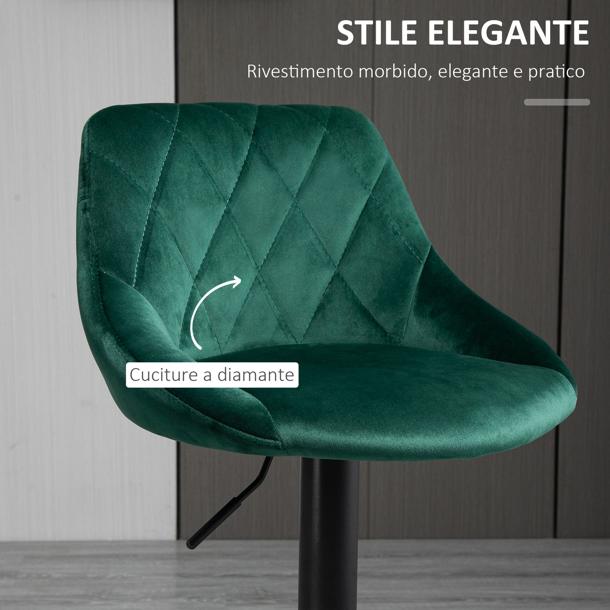 easycomfort easycomfort set 2 sgabelli da bar di design girevoli con altezza regolabile rivestimento effetto velluto verde