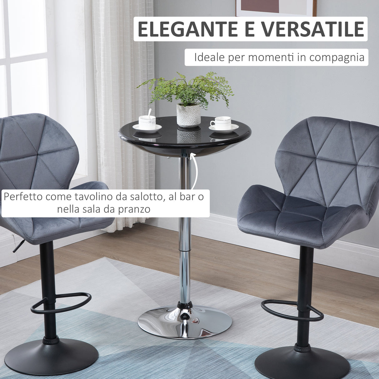 easycomfort easycomfort tavolo rotondo da bar con piano girevole altezza regolabile con leva a gas e base nero