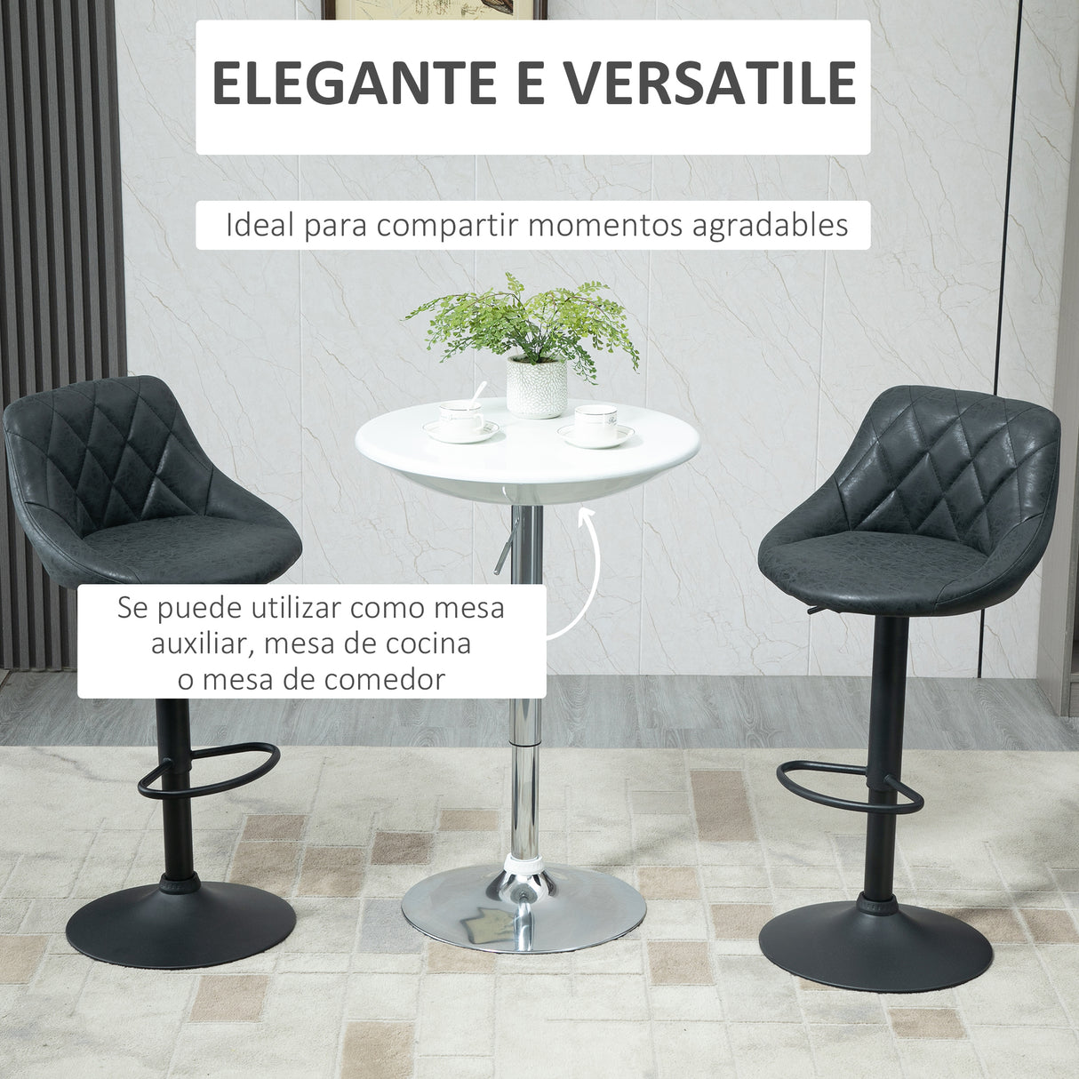 easycomfort easycomfort tavolo rotondo da bar con piano girevole altezza regolabile con leva a gas e base bianco