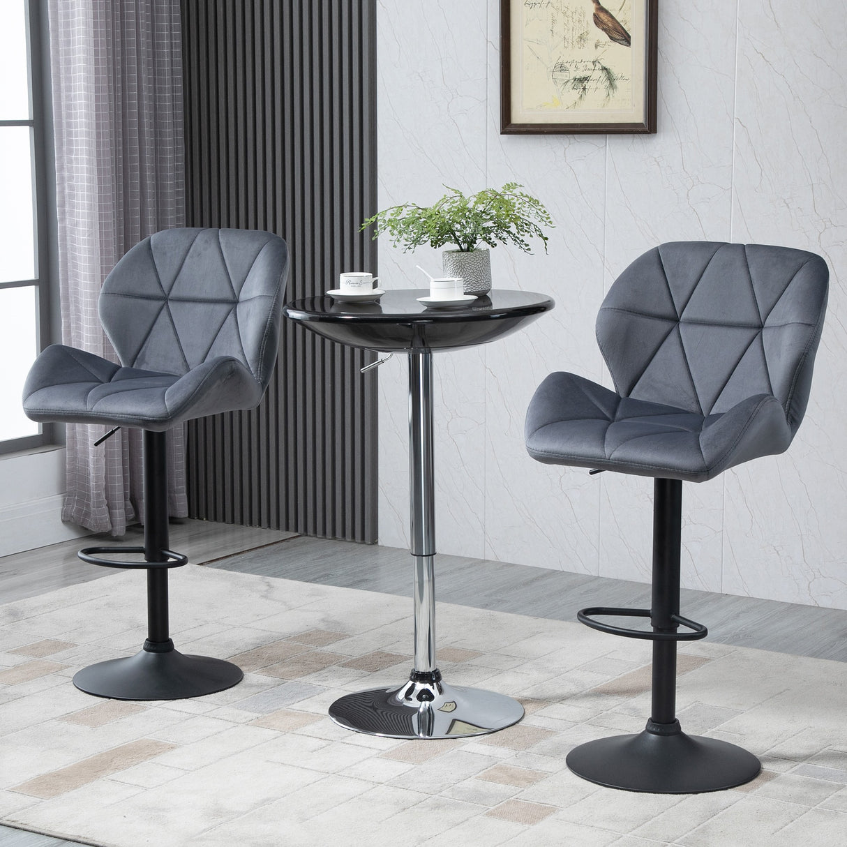easycomfort easycomfort set 2 sgabelli da bar girevoli con altezza regolabile rivestimento velluto e base rotonda grigio