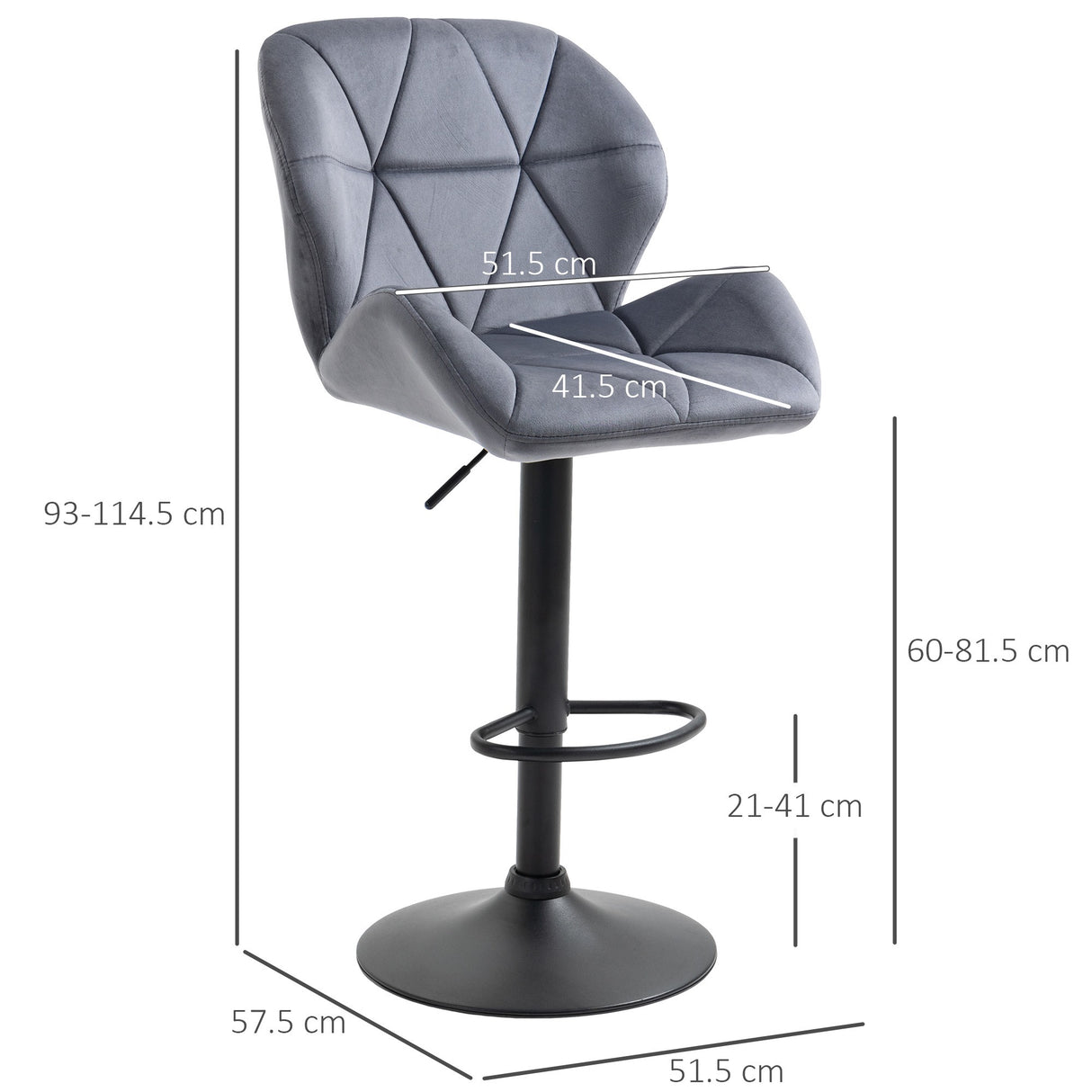 easycomfort easycomfort set 2 sgabelli da bar girevoli con altezza regolabile rivestimento velluto e base rotonda grigio