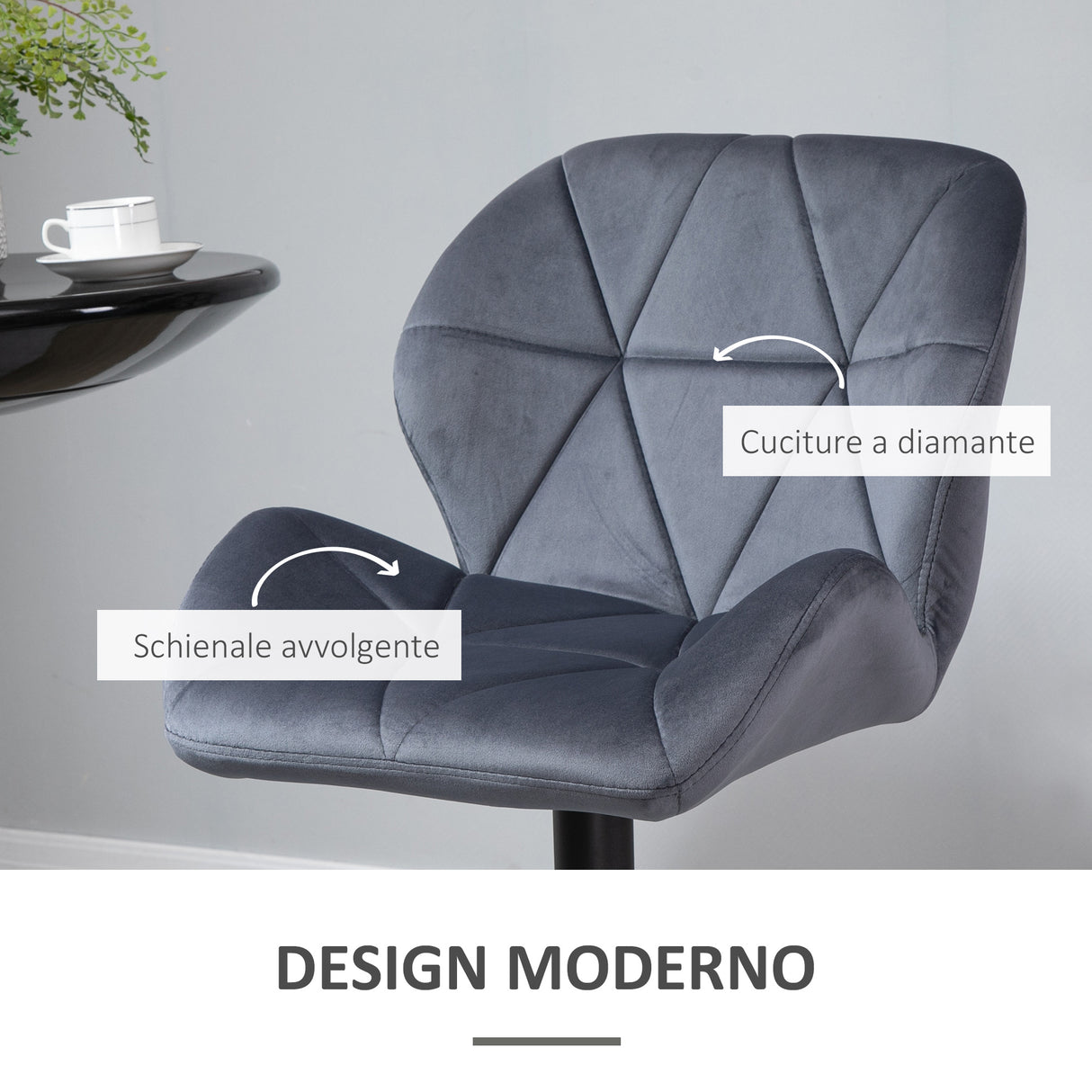 easycomfort easycomfort set 2 sgabelli da bar girevoli con altezza regolabile rivestimento velluto e base rotonda grigio