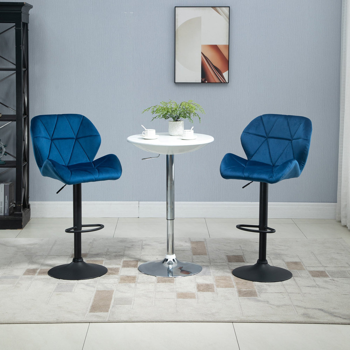 easycomfort easycomfort set 2 sgabelli da bar girevoli con altezza regolabile rivestimento velluto e base rotonda blu
