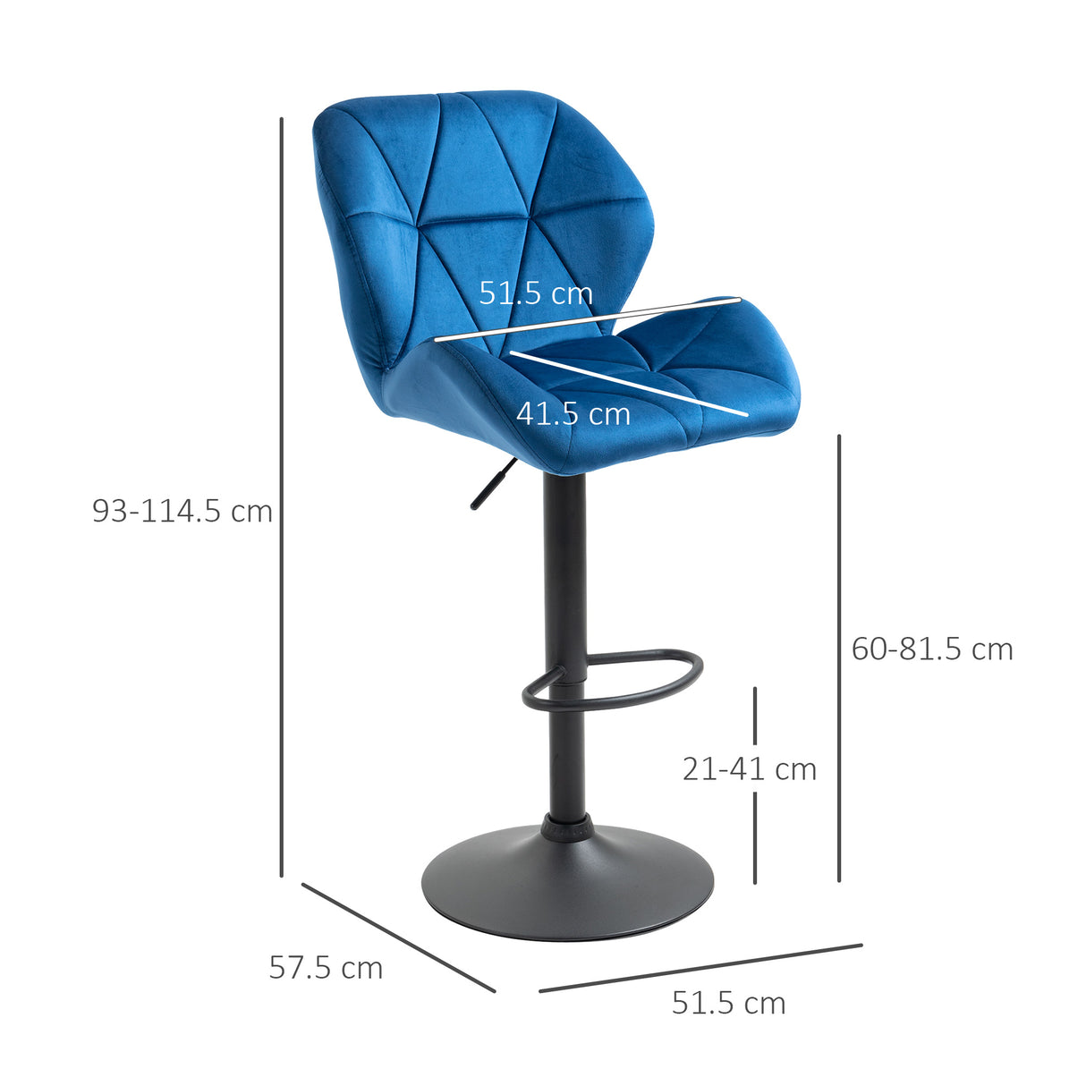 easycomfort easycomfort set 2 sgabelli da bar girevoli con altezza regolabile rivestimento velluto e base rotonda blu