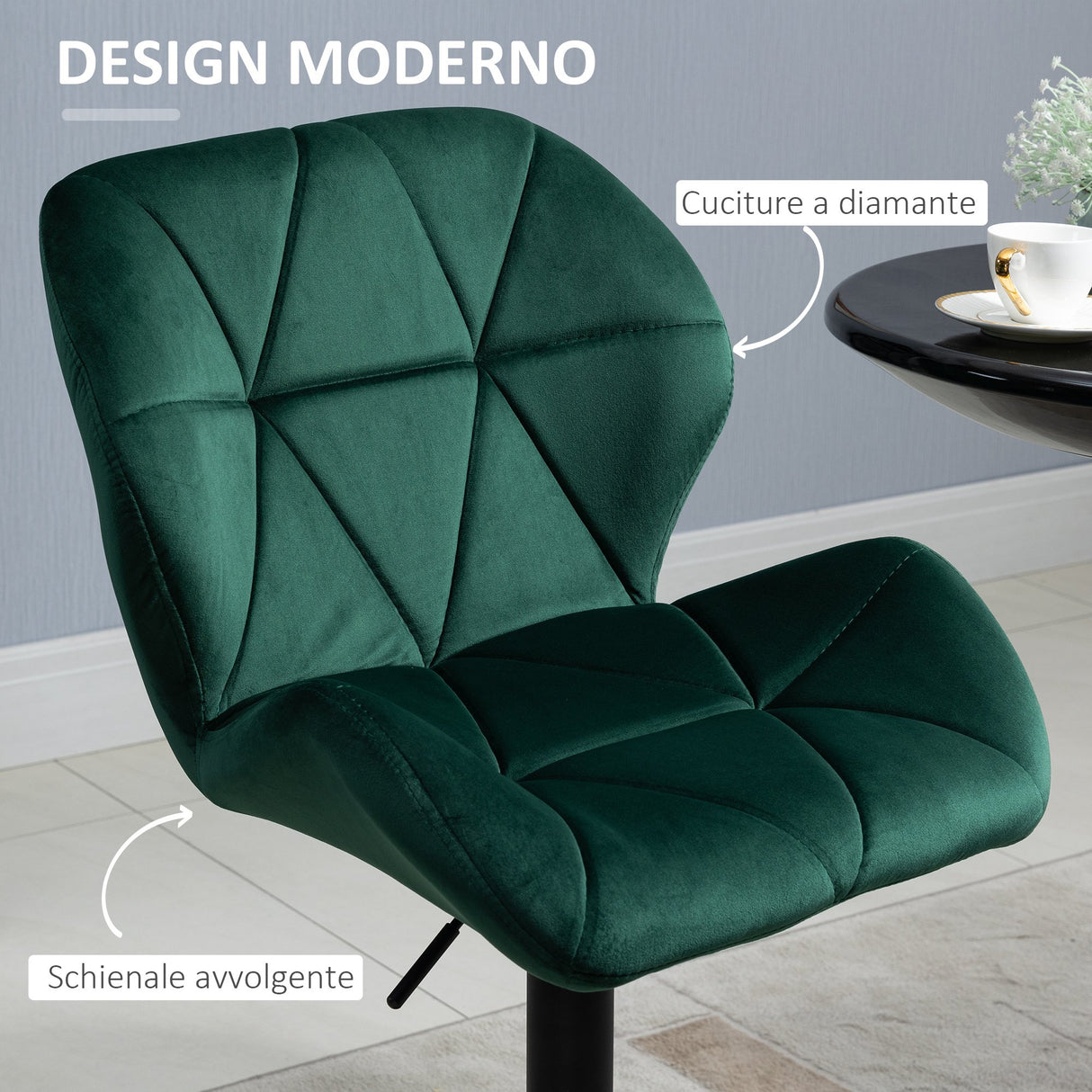 easycomfort easycomfort set 2 sgabelli da bar girevoli con altezza regolabile rivestimento velluto e base rotonda verde