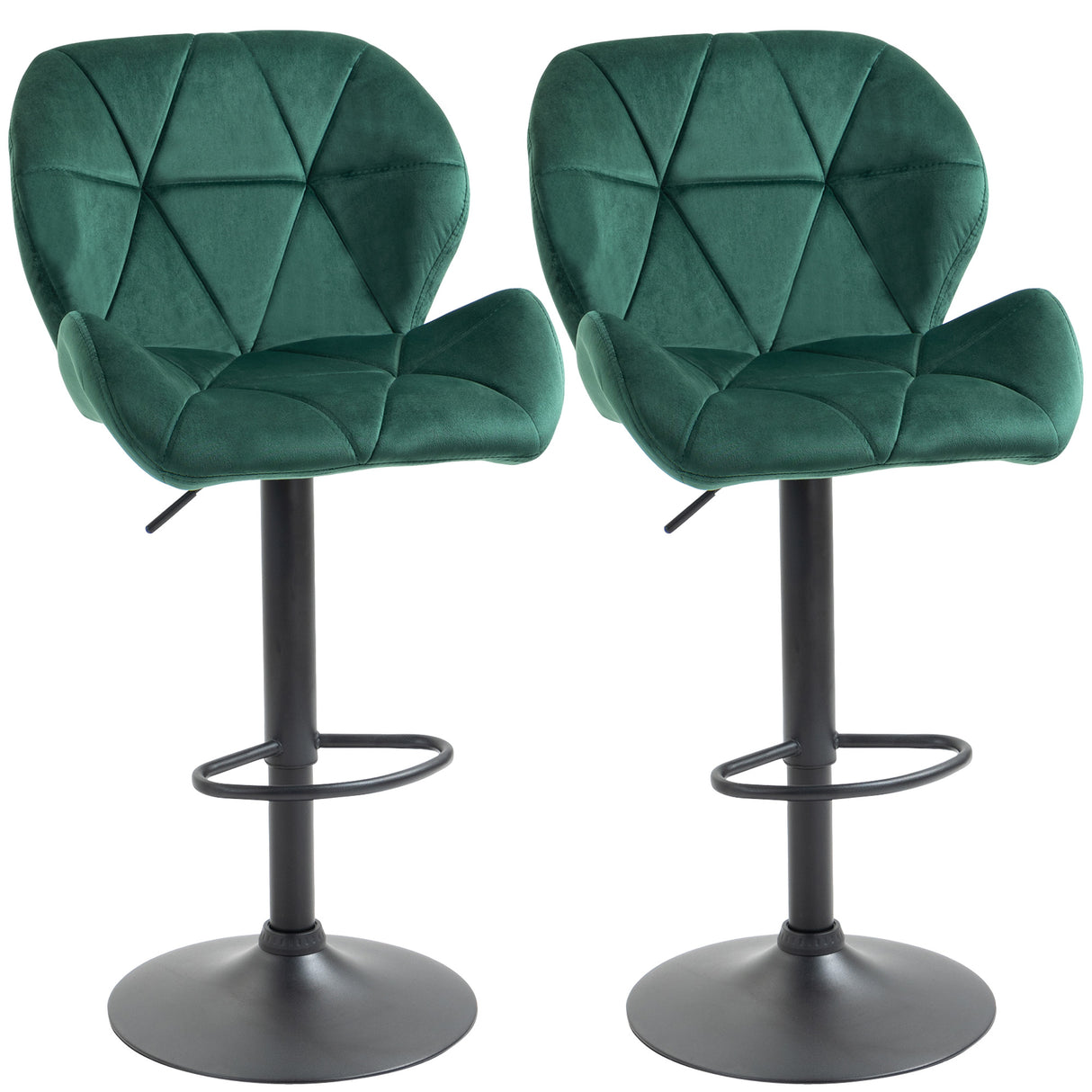 easycomfort easycomfort set 2 sgabelli da bar girevoli con altezza regolabile rivestimento velluto e base rotonda verde