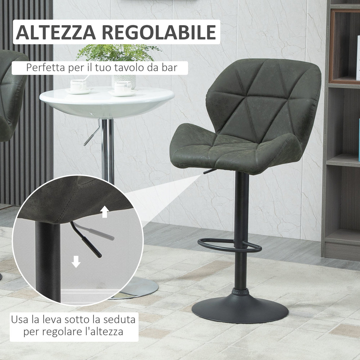 easycomfort easycomfort set 2 sgabelli da bar girevoli con altezza regolabile rivestimento similpelle e base rotonda grigio