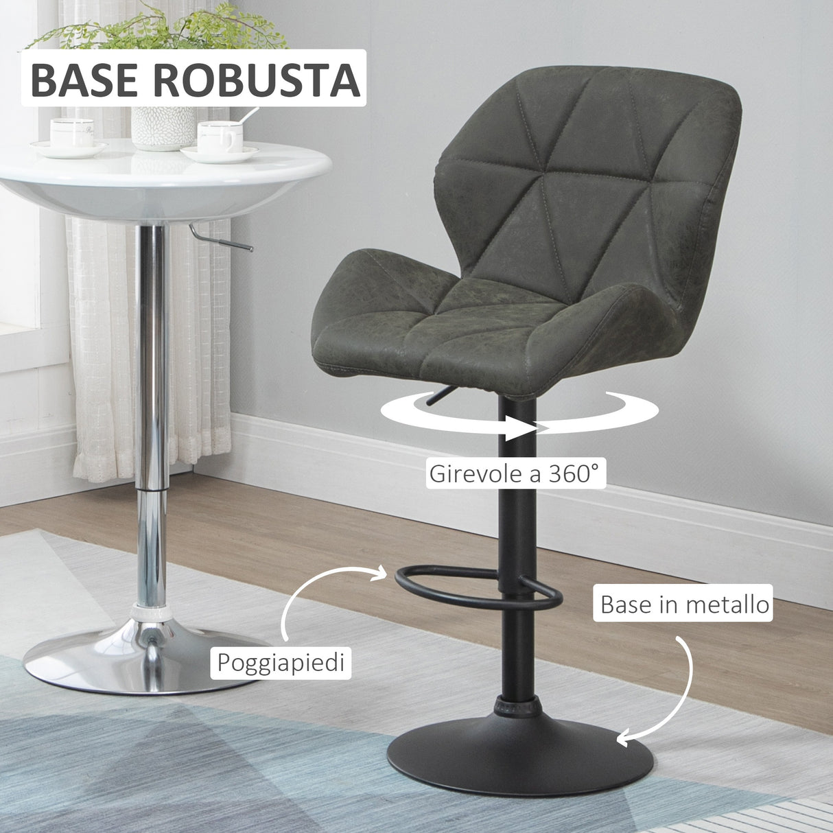 easycomfort easycomfort set 2 sgabelli da bar girevoli con altezza regolabile rivestimento similpelle e base rotonda grigio