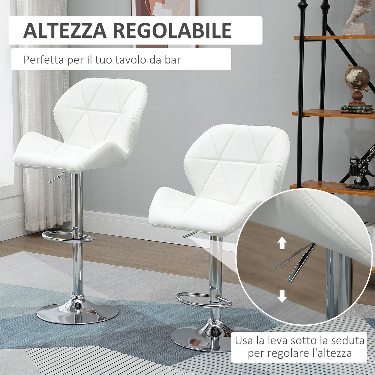 easycomfort easycomfort set 2 sgabelli da bar girevoli con altezza regolabile rivestimento similpelle e base rotonda bianco