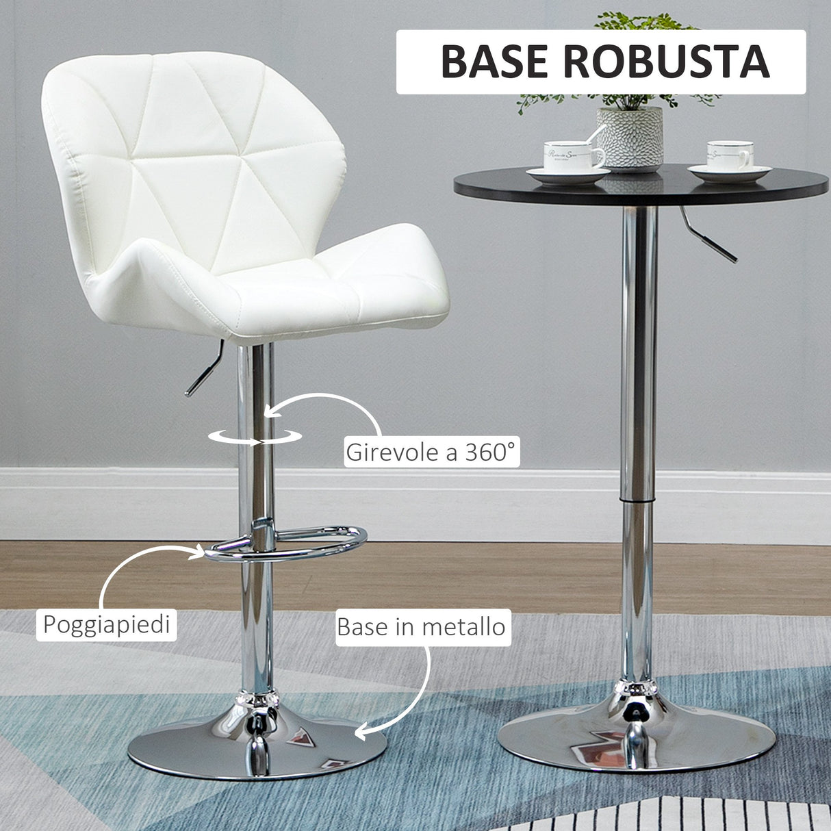 easycomfort easycomfort set 2 sgabelli da bar girevoli con altezza regolabile rivestimento similpelle e base rotonda bianco