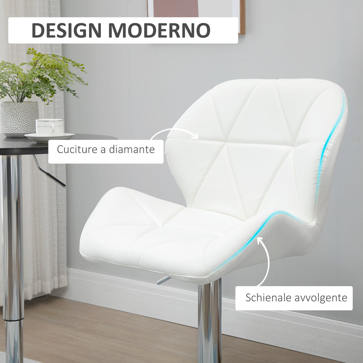 easycomfort easycomfort set 2 sgabelli da bar girevoli con altezza regolabile rivestimento similpelle e base rotonda bianco