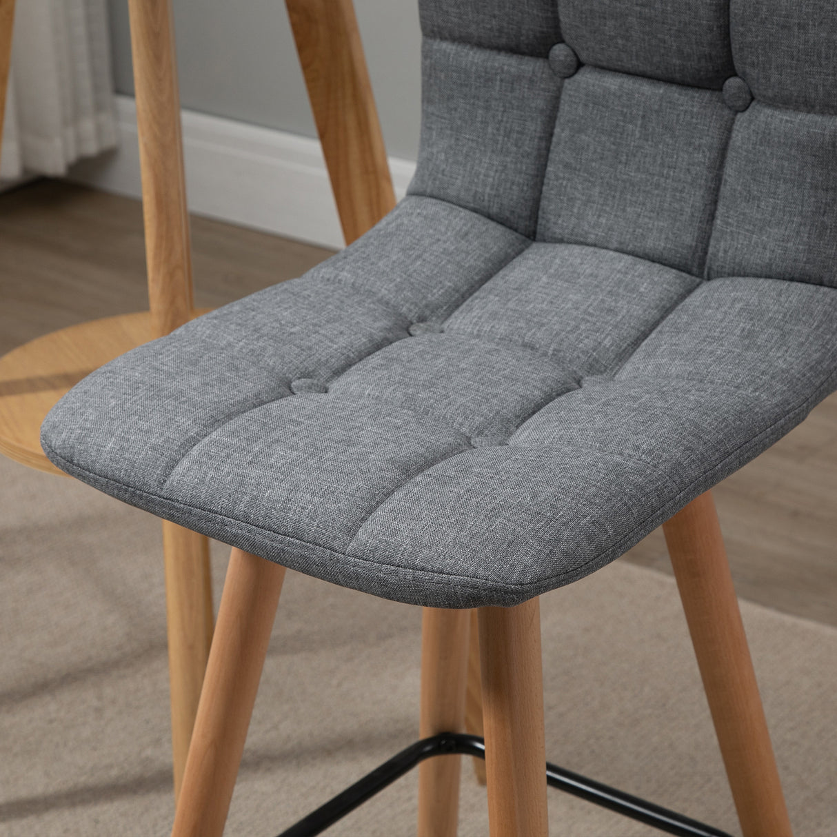 easycomfort easycomfort set 2 sgabelli da bar con schienale e poggiapiedi seduta imbottita in tessuto e gambe in legno grigio