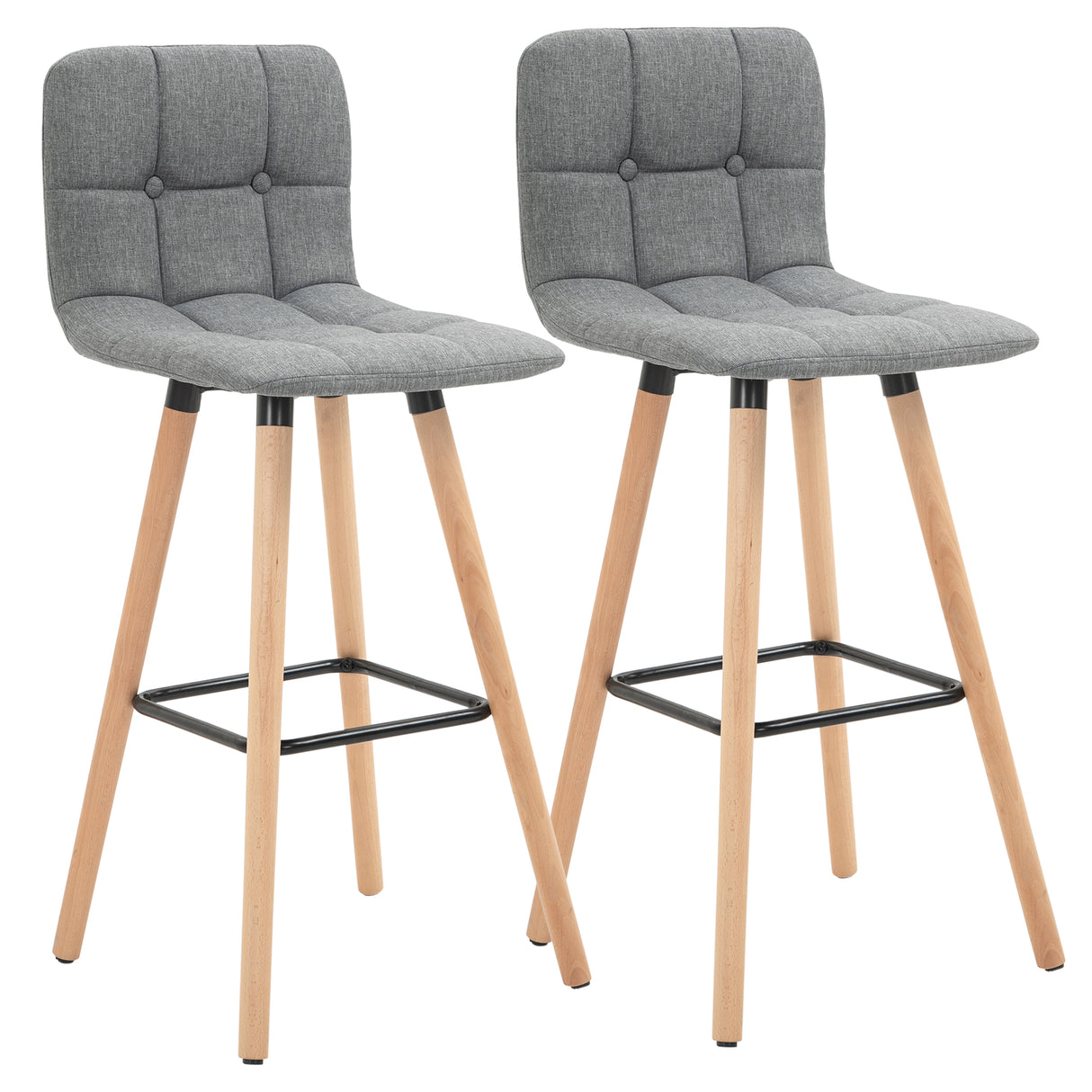 easycomfort easycomfort set 2 sgabelli da bar con schienale e poggiapiedi seduta imbottita in tessuto e gambe in legno grigio