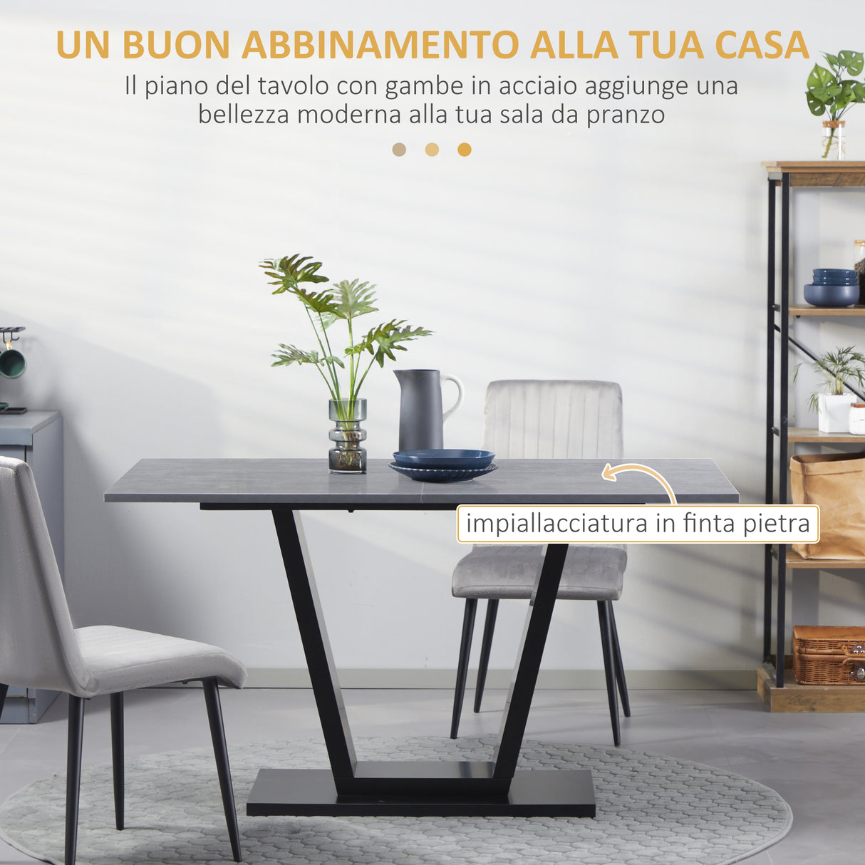 easycomfort easycomfort tavolo da pranzo per 4 6 persone con piano effetto marmo e base in acciaio 140x80x76cm nero