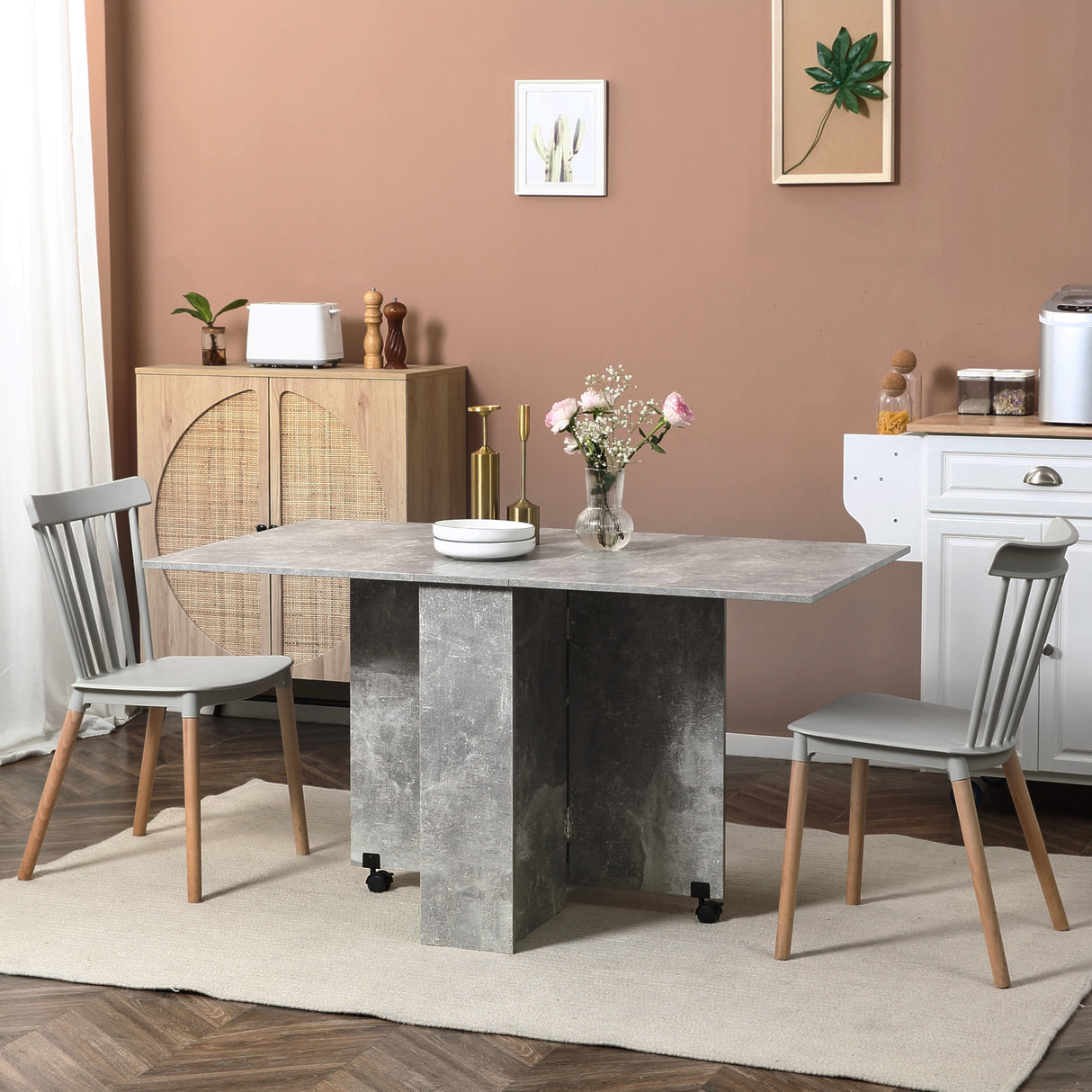 easycomfort easycomfort tavolo pieghevole in legno per 4 6 persone con ruote 75x140x74cm grigio