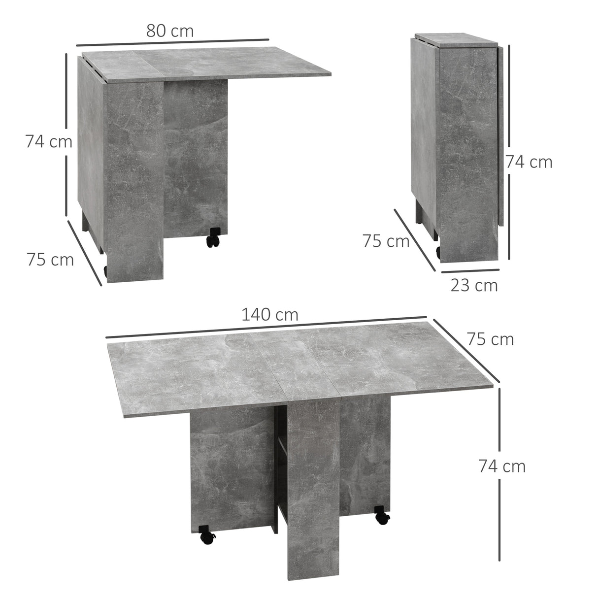 easycomfort easycomfort tavolo pieghevole in legno per 4 6 persone con ruote 75x140x74cm grigio