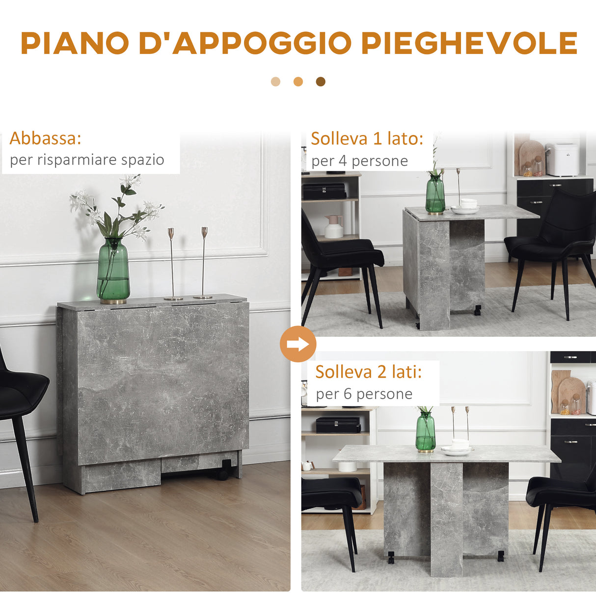 easycomfort easycomfort tavolo pieghevole in legno per 4 6 persone con ruote 75x140x74cm grigio