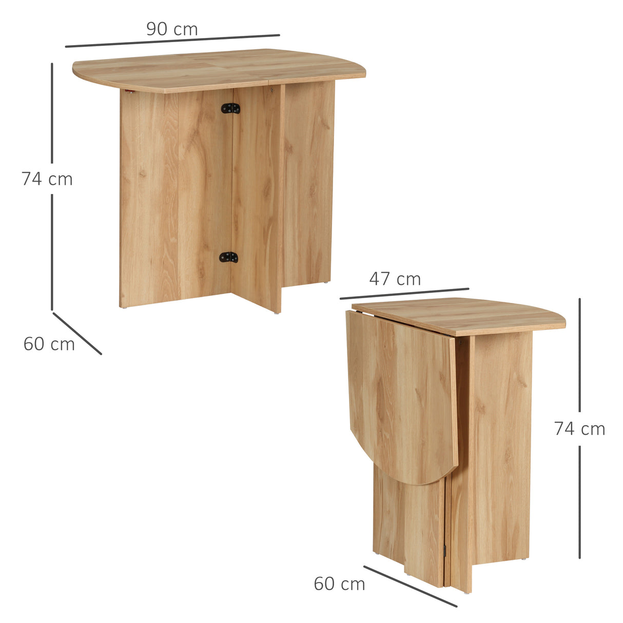 easycomfort easycomfort tavolo da pranzo pieghevole salvaspazio in legno 90x60x74cm quercia
