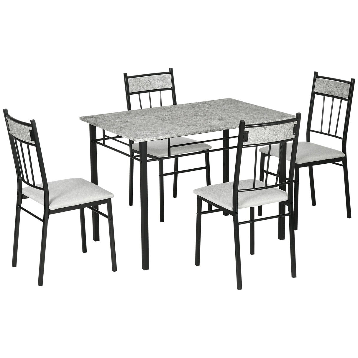easycomfort easycomfort set tavolo e sedie 5pz tavolo da pranzo rettangolare in metallo e mdf e 4 sedie da pranzo grigio e nero