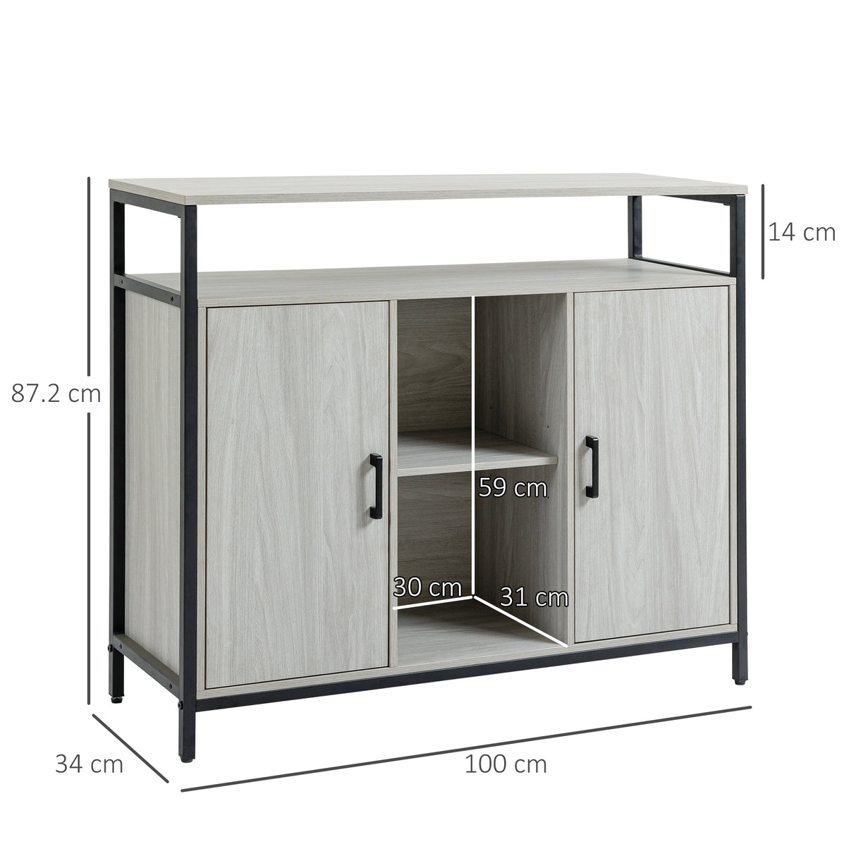 easycomfort easycomfort credenza moderna in legno con 2 armadietti e ripiani mobile cucina e per ingresso grigio chiaro 100x34x87 2cm