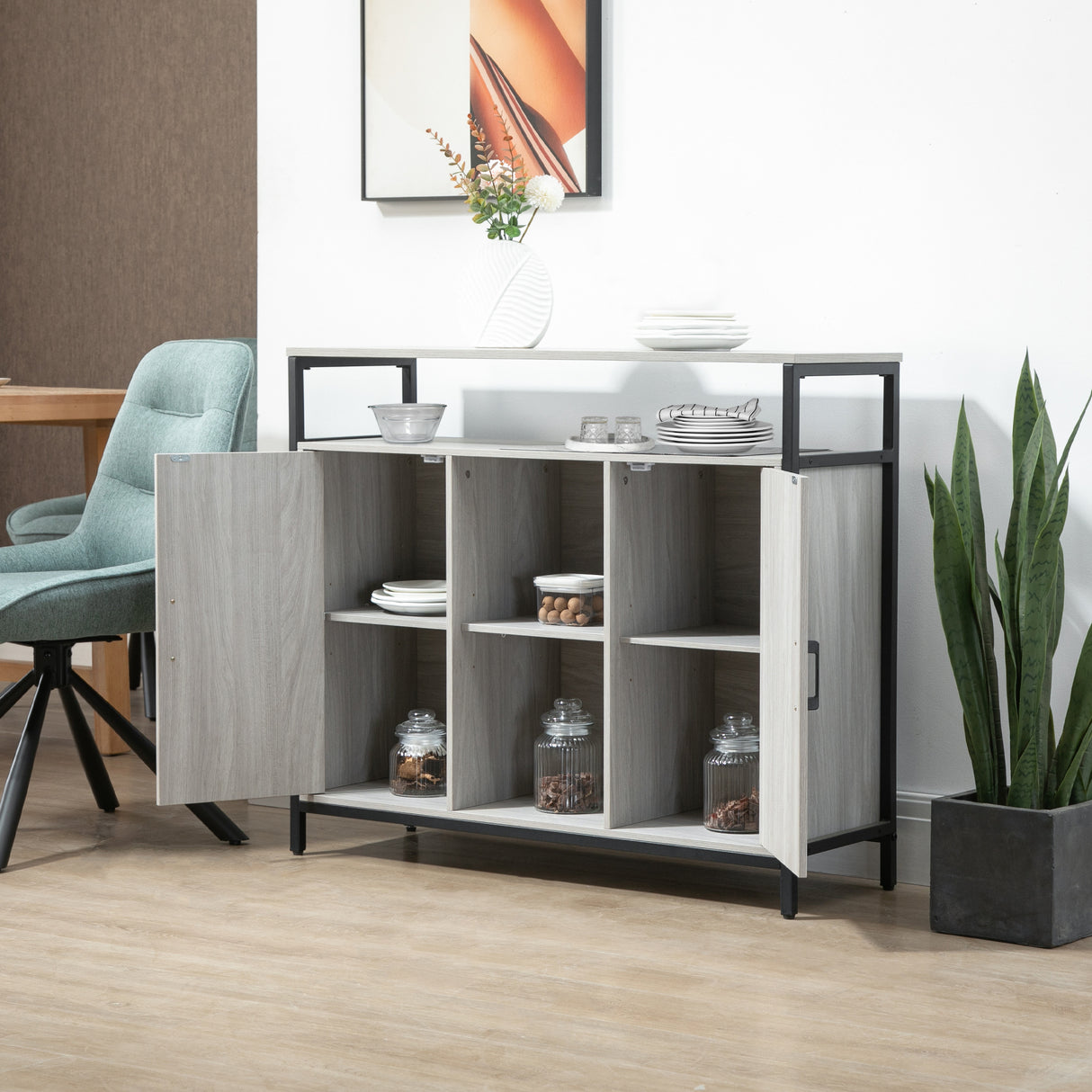 easycomfort easycomfort credenza moderna in legno con 2 armadietti e ripiani mobile cucina e per ingresso grigio chiaro 100x34x87 2cm
