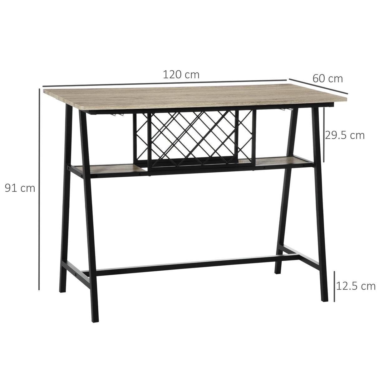 easycomfort easycomfort tavolo da bar industriale da 10 bottiglie in truciolato e acciaio 120x60x91 cm nero e color legno