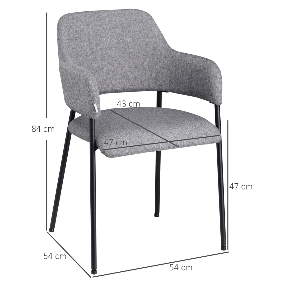 easycomfort easycomfort set da 2 sedie imbottite moderne in tessuto con braccioli e gambe in acciaio 54x54x84cm grigio