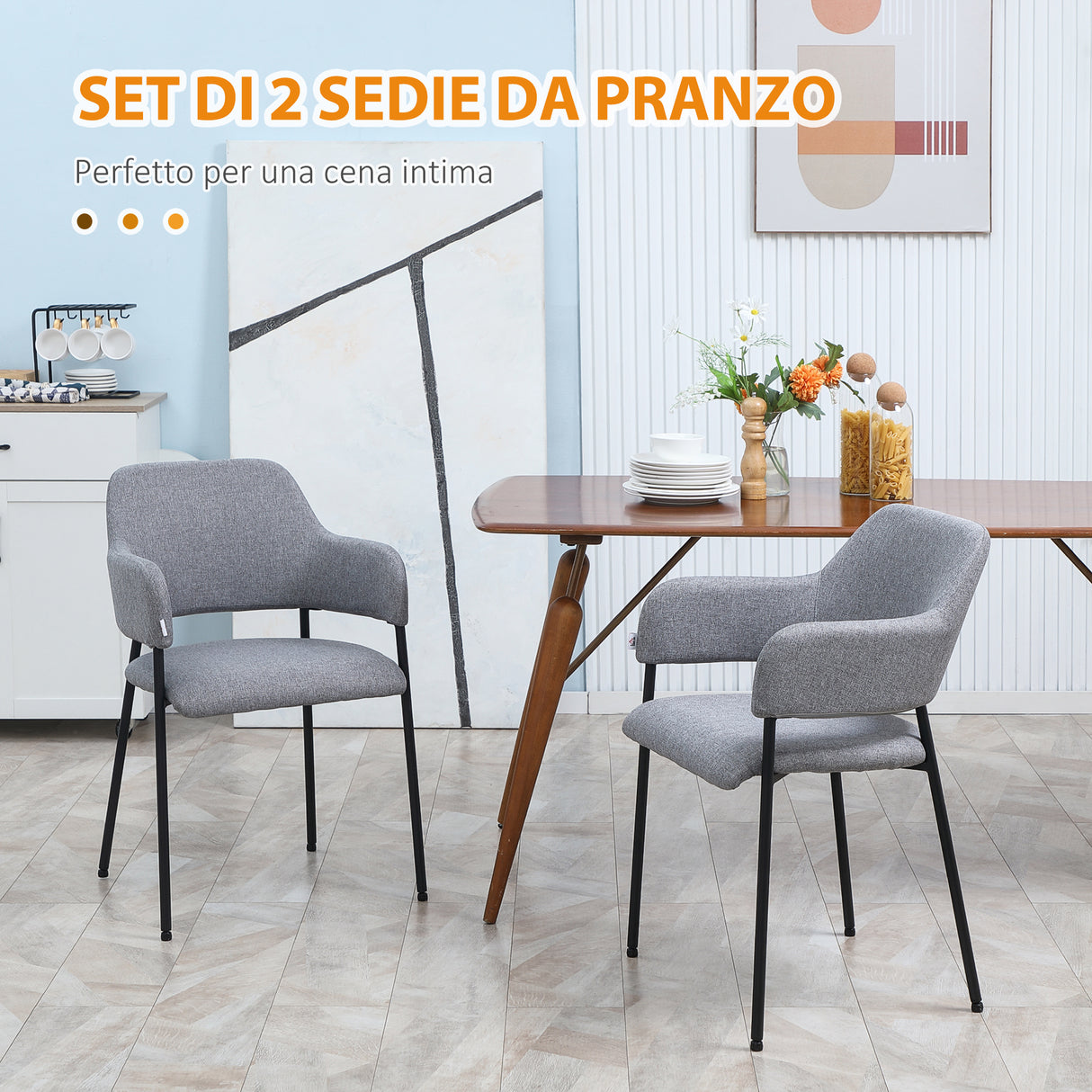 easycomfort easycomfort set da 2 sedie imbottite moderne in tessuto con braccioli e gambe in acciaio 54x54x84cm grigio