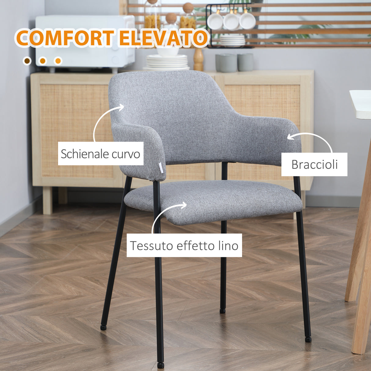 easycomfort easycomfort set da 2 sedie imbottite moderne in tessuto con braccioli e gambe in acciaio 54x54x84cm grigio